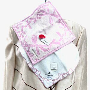 New tag 2 Towels Givenchy & Lanvin Collection 11" Pink white Heart Embroid (30)